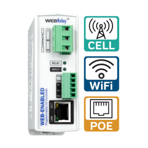 WebRelay single relay and input module with Ethernet, cellular, or WiFi connectivity
